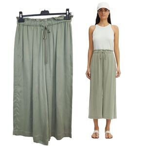 Rodebjer Womens Sage Green Milano Cupro Wide Leg crop Pants Size‎ L Drawstring